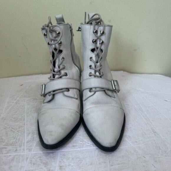 AllSaints Katy Leather Zip Buckle Lace Up Moto Western Heel Boots Festival Shoe - Picture 5 of 16